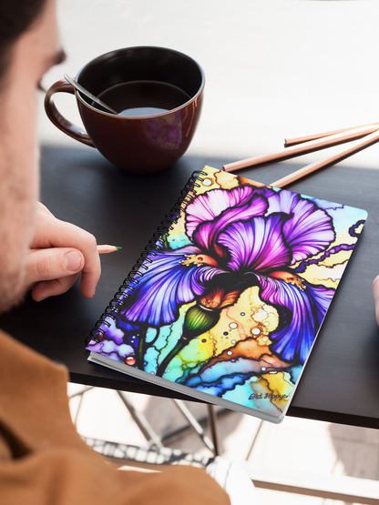 Stained Glass Iris Bloom Spiral Notebook — Colorful Floral Ruled Journal