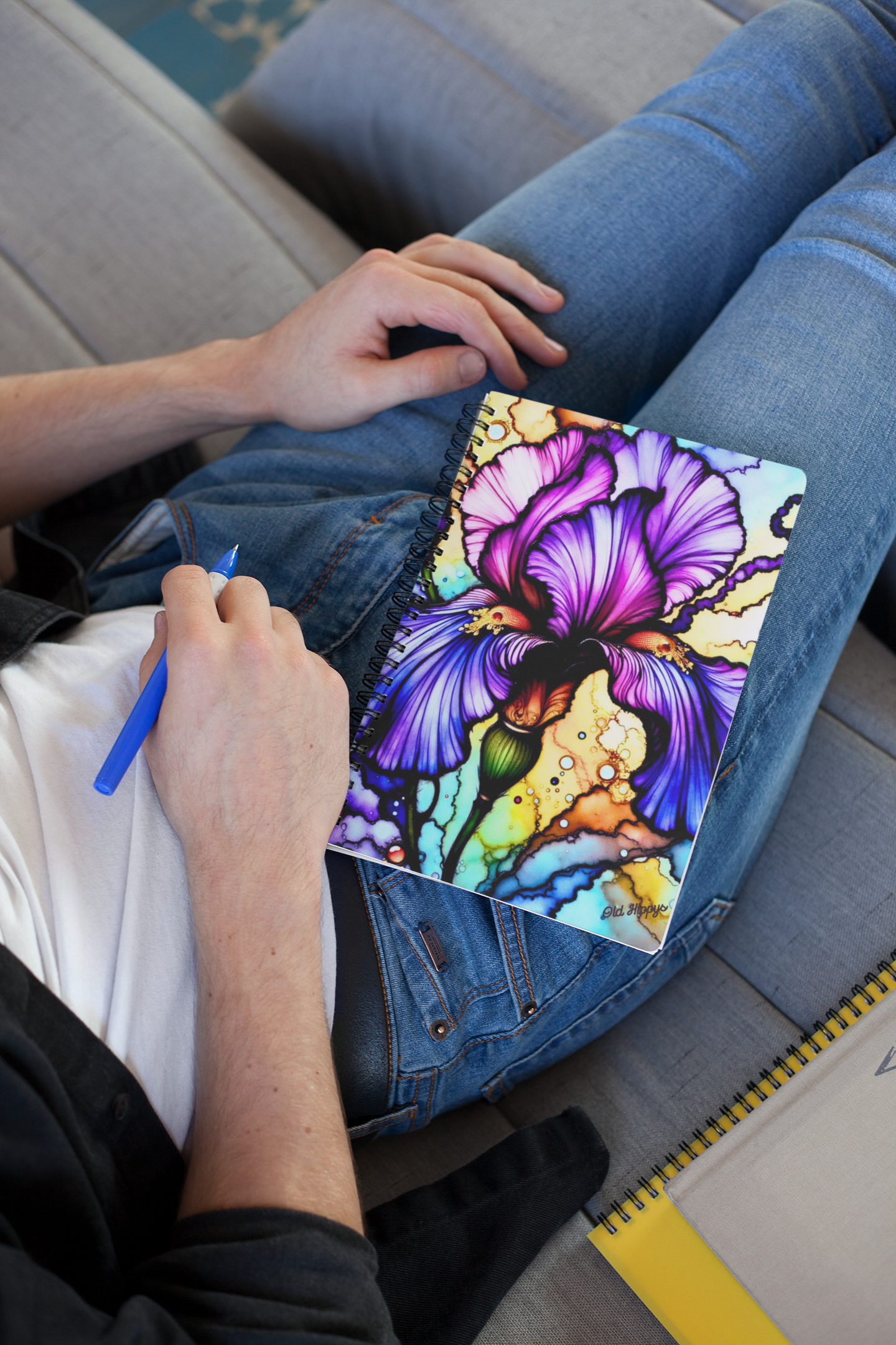 Stained Glass Iris Bloom Spiral Notebook — Colorful Floral Ruled Journal