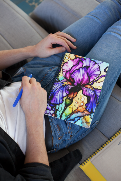Stained Glass Iris Bloom Spiral Notebook — Colorful Floral Ruled Journal