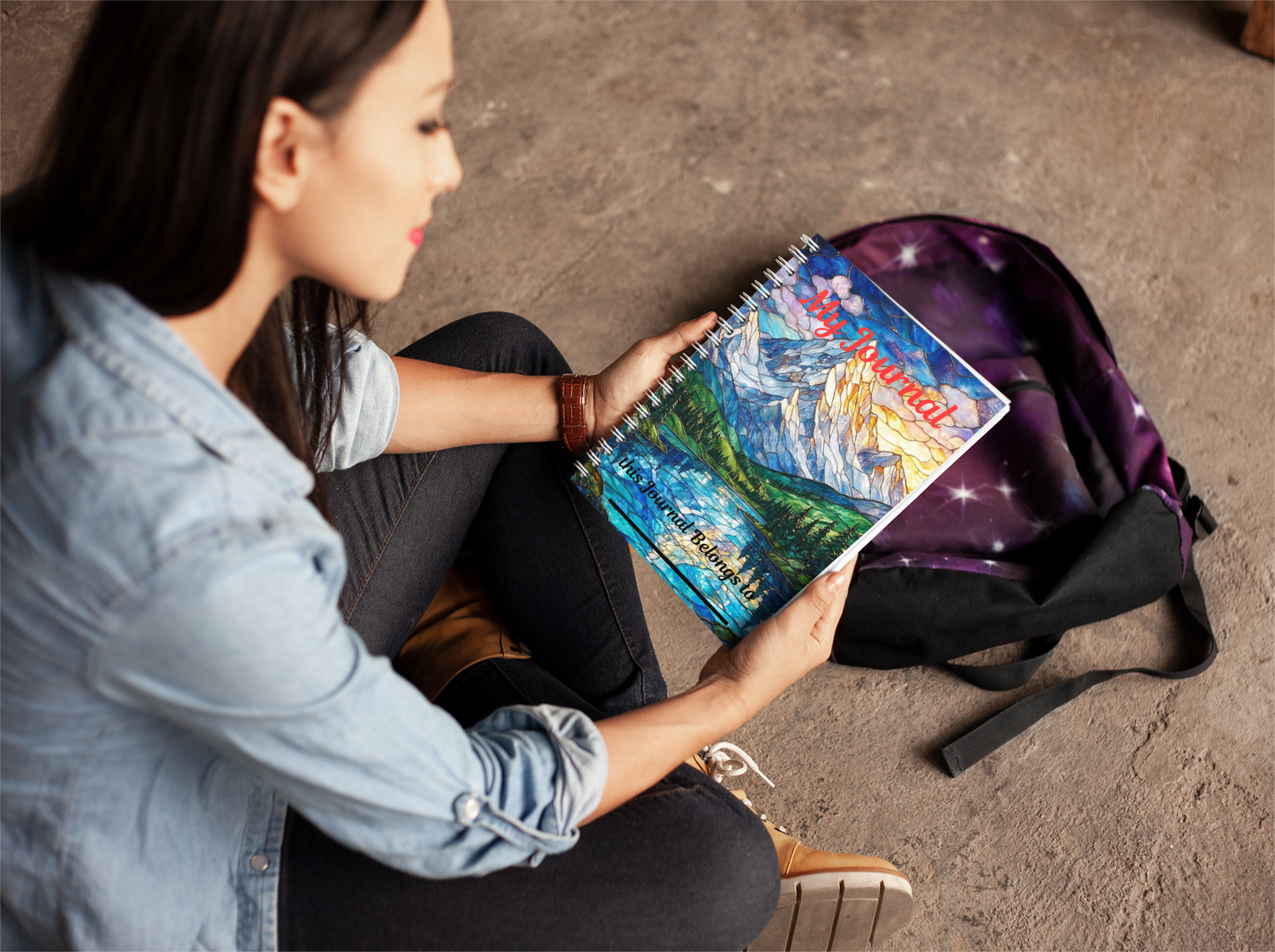 Stained Glass Mountain Lake Journal — Spiral Ruled Notebook ("My Journal" Cover)