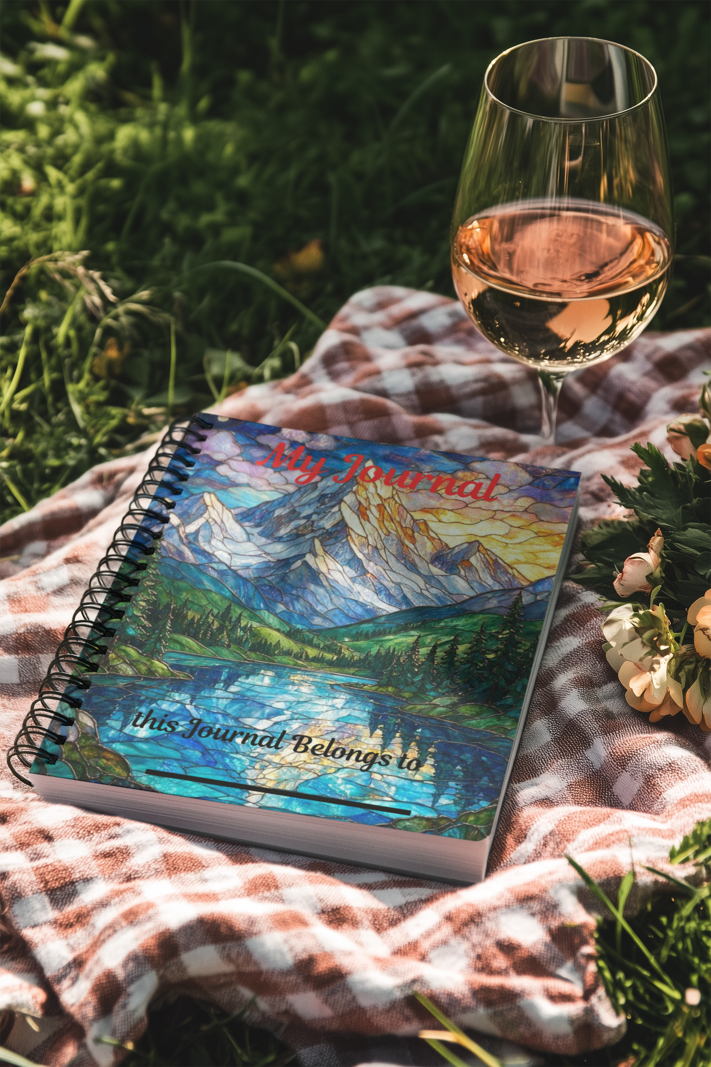 Stained Glass Mountain Lake Journal — Spiral Ruled Notebook ("My Journal" Cover)