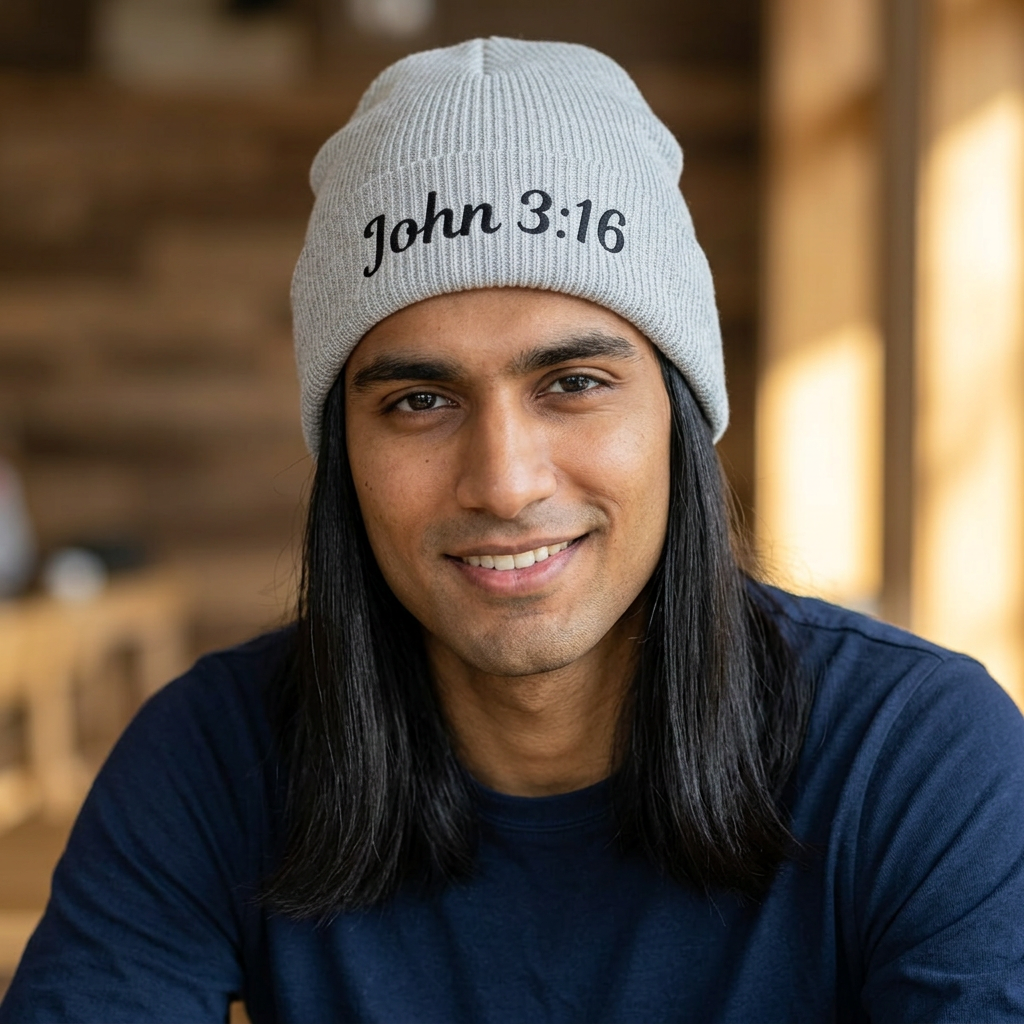 John 3:16 Cuff Beanie — Christian Scripture Embroidered Knit Hat