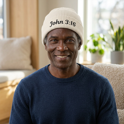 John 3:16 Cuff Beanie — Christian Scripture Embroidered Knit Hat