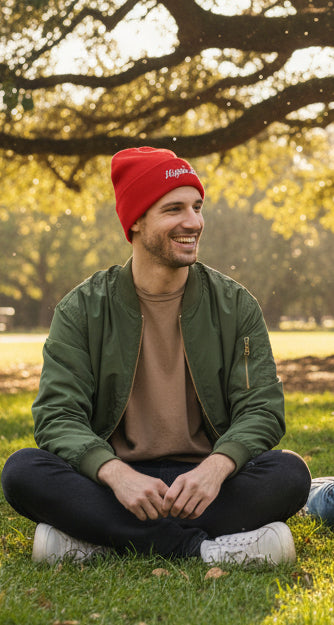 Hippie Soul Embroidered Beanie — Classic Cuffed Knit Hat