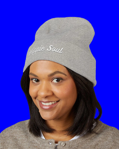 Hippie Soul Embroidered Beanie — Classic Cuffed Knit Hat