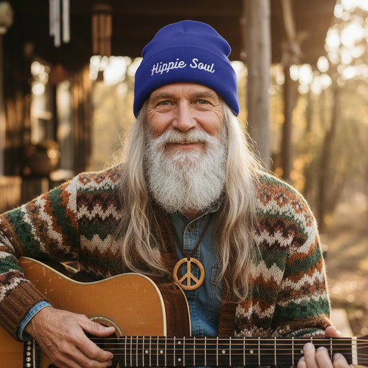 Hippie Soul Embroidered Beanie — Classic Cuffed Knit Hat