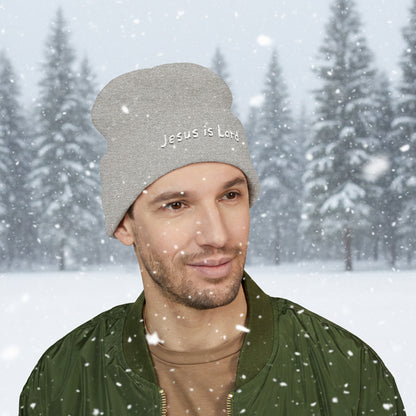 Embroidered 'Jesus is Lord' Cuffed Beanie — Christian Faith Knit Hat