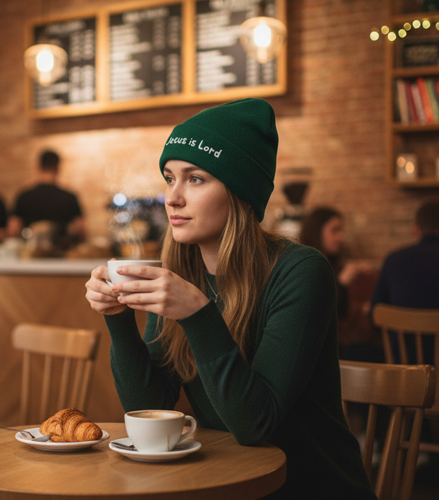 Embroidered 'Jesus is Lord' Cuffed Beanie — Christian Faith Knit Hat