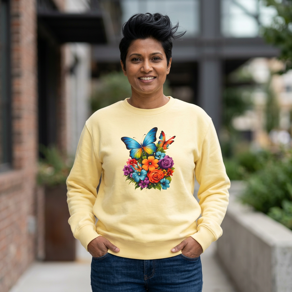 Butterfly Floral Crewneck Sweatshirt