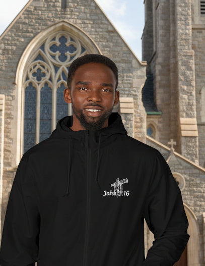 Windbreaker Jacket — John 3:16 & Cross Chest Logo