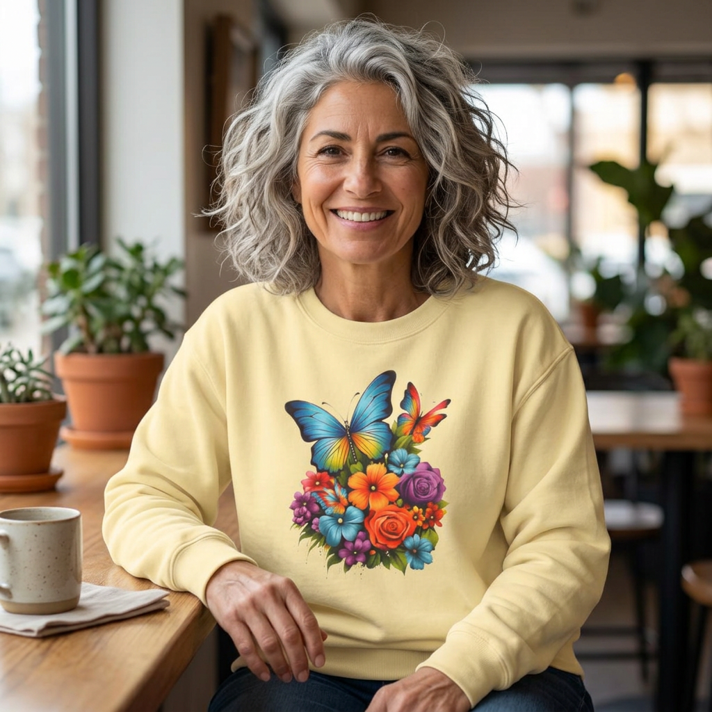 Butterfly Floral Crewneck Sweatshirt