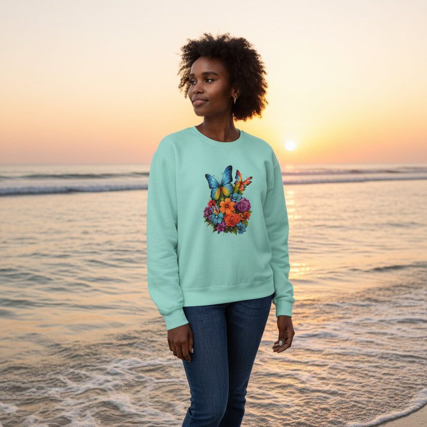 Butterfly Floral Crewneck Sweatshirt