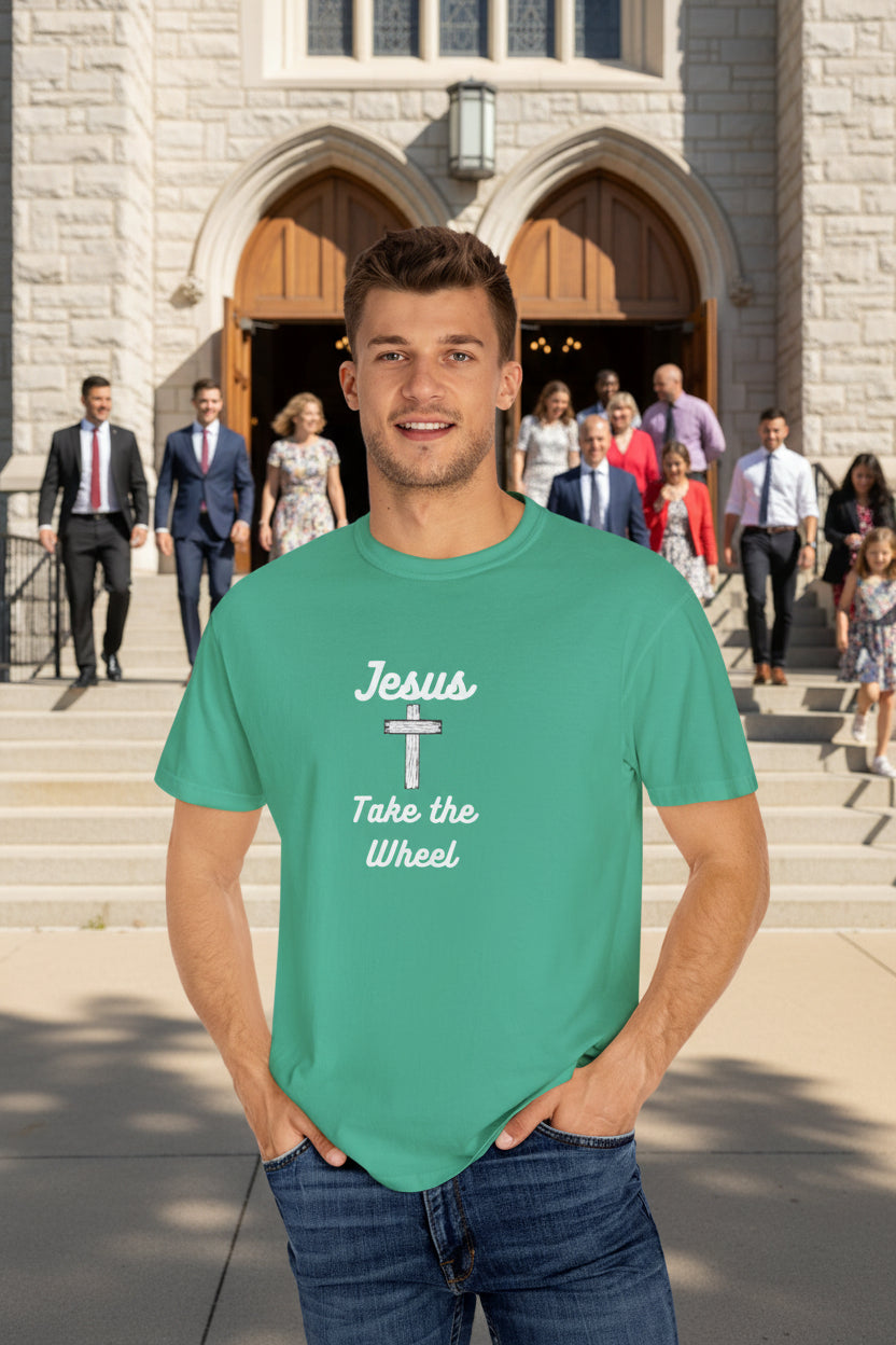 Jesus Take the Wheel Unisex Garment-Dyed T-Shirt - Faith-Inspired Casual Wear
