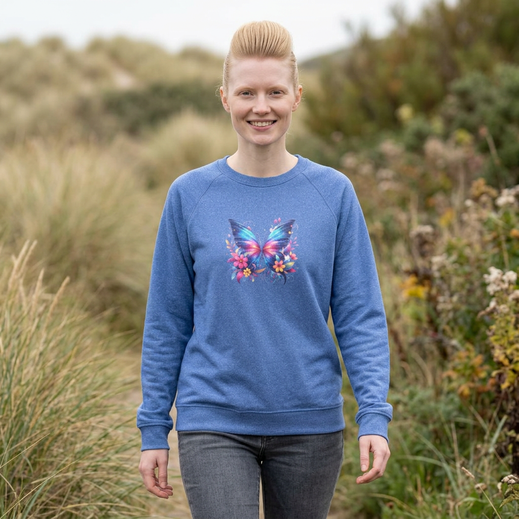 Butterfly Floral Crewneck Sweatshirt – Colorful Wings Graphic