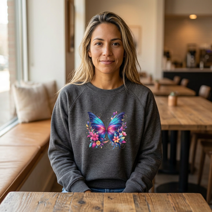 Butterfly Floral Crewneck Sweatshirt – Colorful Wings Graphic