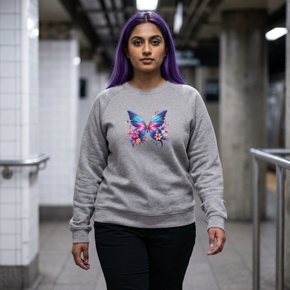 Butterfly Floral French Raglan Crewneck Sweatshirt – Colorful Wings Graphic