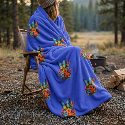 Sherpa Fleece Blanket — Blue Butterfly Floral Cozy Throw