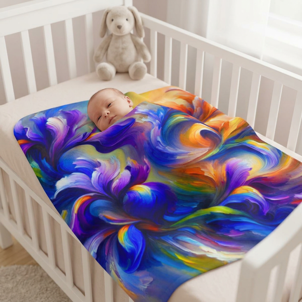 Arctic Fleece Blanket — Vibrant Abstract Iris Floral Swirl Throw