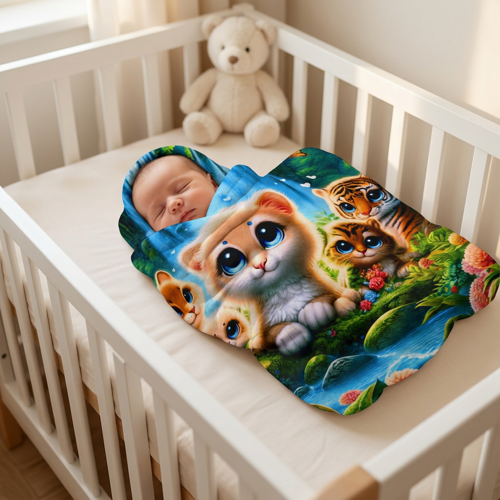 Cute Forest Animals Velveteen Plush Blanket — Waterfall Baby Animal Throw