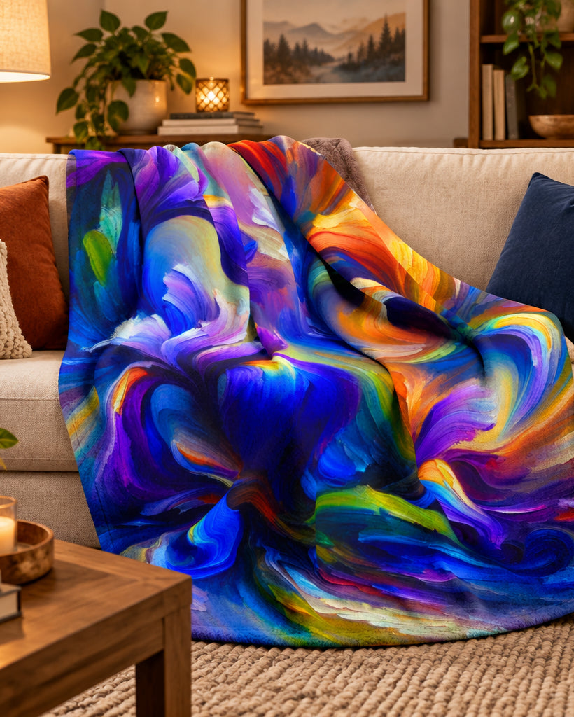 Arctic Fleece Blanket — Vibrant Abstract Iris Floral Swirl Throw