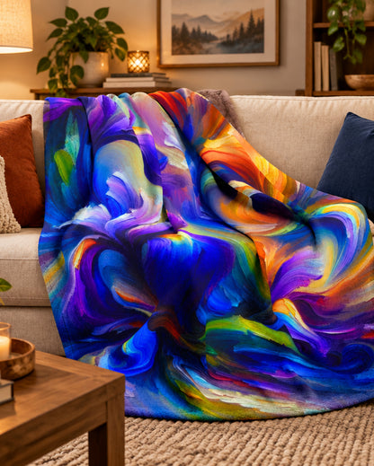 Arctic Fleece Blanket — Vibrant Abstract Iris Floral Swirl Throw