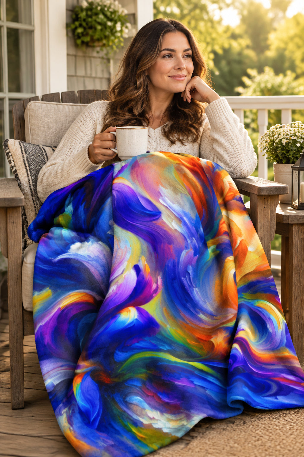 Arctic Fleece Blanket — Vibrant Abstract Iris Floral Swirl Throw