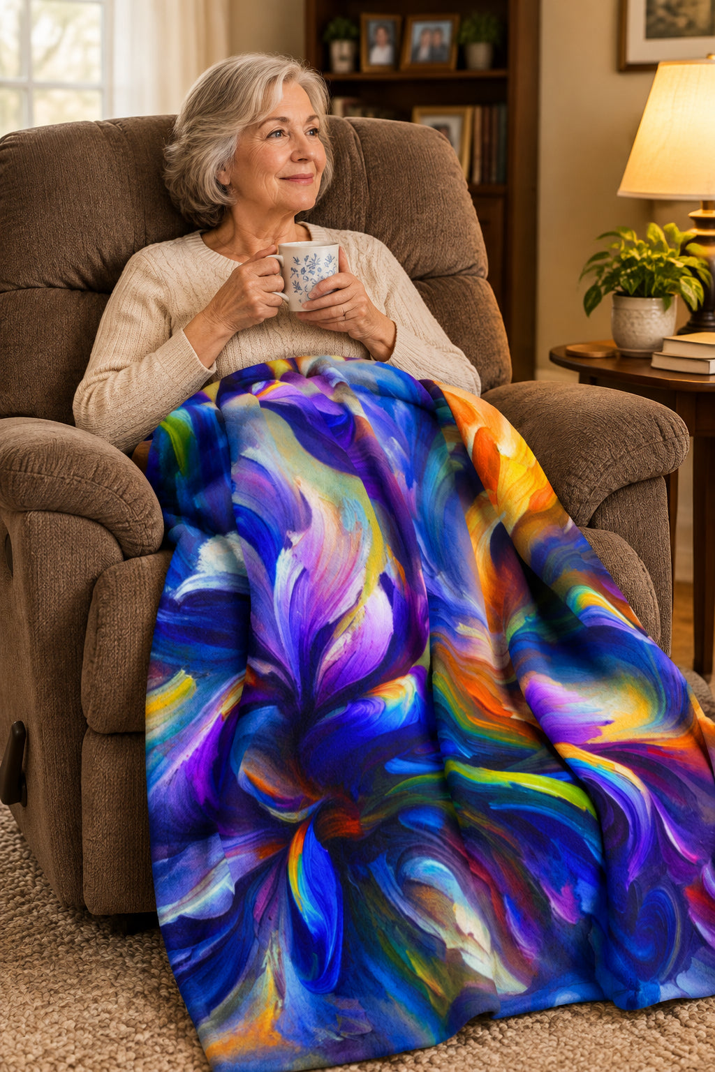Arctic Fleece Blanket — Vibrant Abstract Iris Floral Swirl Throw