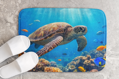Sea Turtle Ocean Bath Mat — Underwater Coral Reef Bathroom Rug