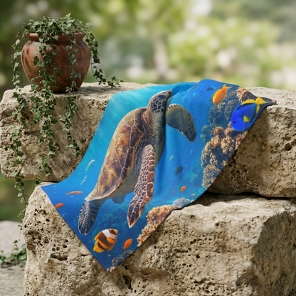 Sea Turtle Beach Towel - Vibrant Ocean Reef Design