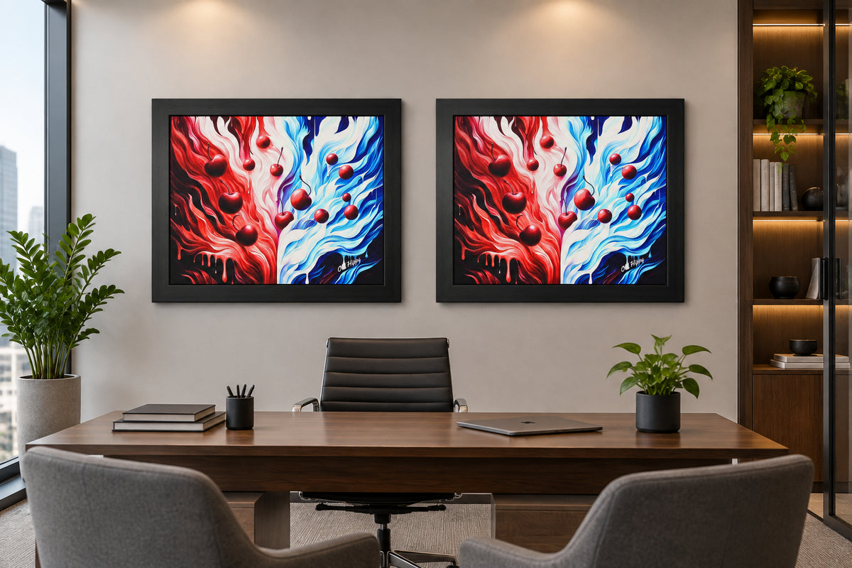 Cherry Duality Fire and Ice Framed Poster