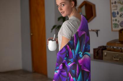 Neon Purple Iris Floral Velveteen Plush Blanket