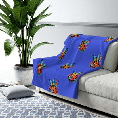 Sherpa Fleece Blanket — Blue Butterfly Floral Cozy Throw