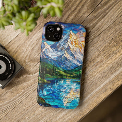 Stained Glass Mountain Lake Mosaic Phone Case — Impact-Resistant Artistic Protection