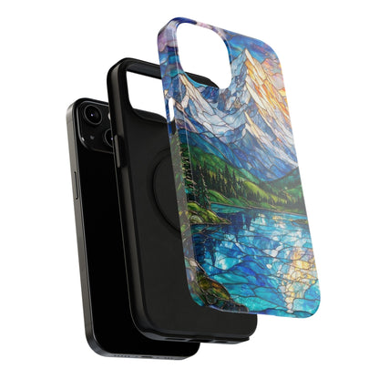 Stained Glass Mountain Lake Mosaic Phone Case — Impact-Resistant Artistic Protection