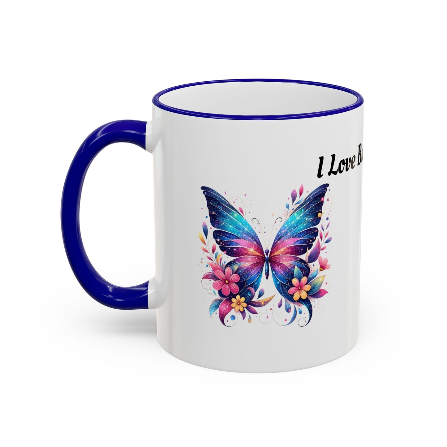 I Love Butterflies Accent Rim Mug — Floral Butterfly Coffee Cup (11oz/15oz)