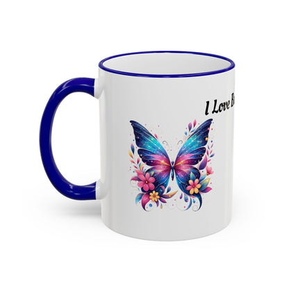 I Love Butterflies Accent Rim Mug — Floral Butterfly Coffee Cup (11oz/15oz)