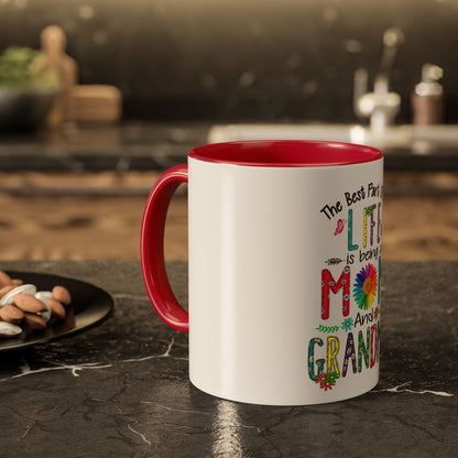 Mom and Grandma Colorful Ceramic Mug — "The Best Part of My Life is Being a Mom and Grandma" (11oz/15oz)