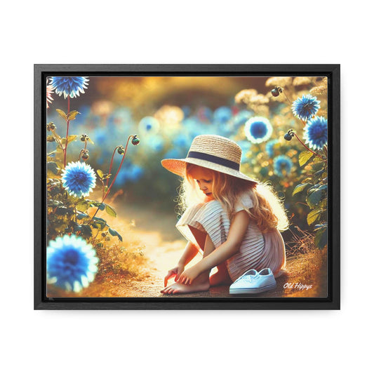 Girl and Blue Flowers Framed Canvas Wrap