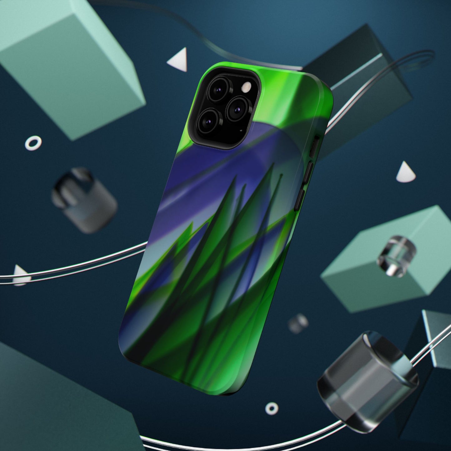 — Green Blue Abstract Wave Design Impact-Resistant Phone Case