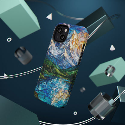 Stained Glass Mountain Lake Mosaic Phone Case — Impact-Resistant Artistic Protection