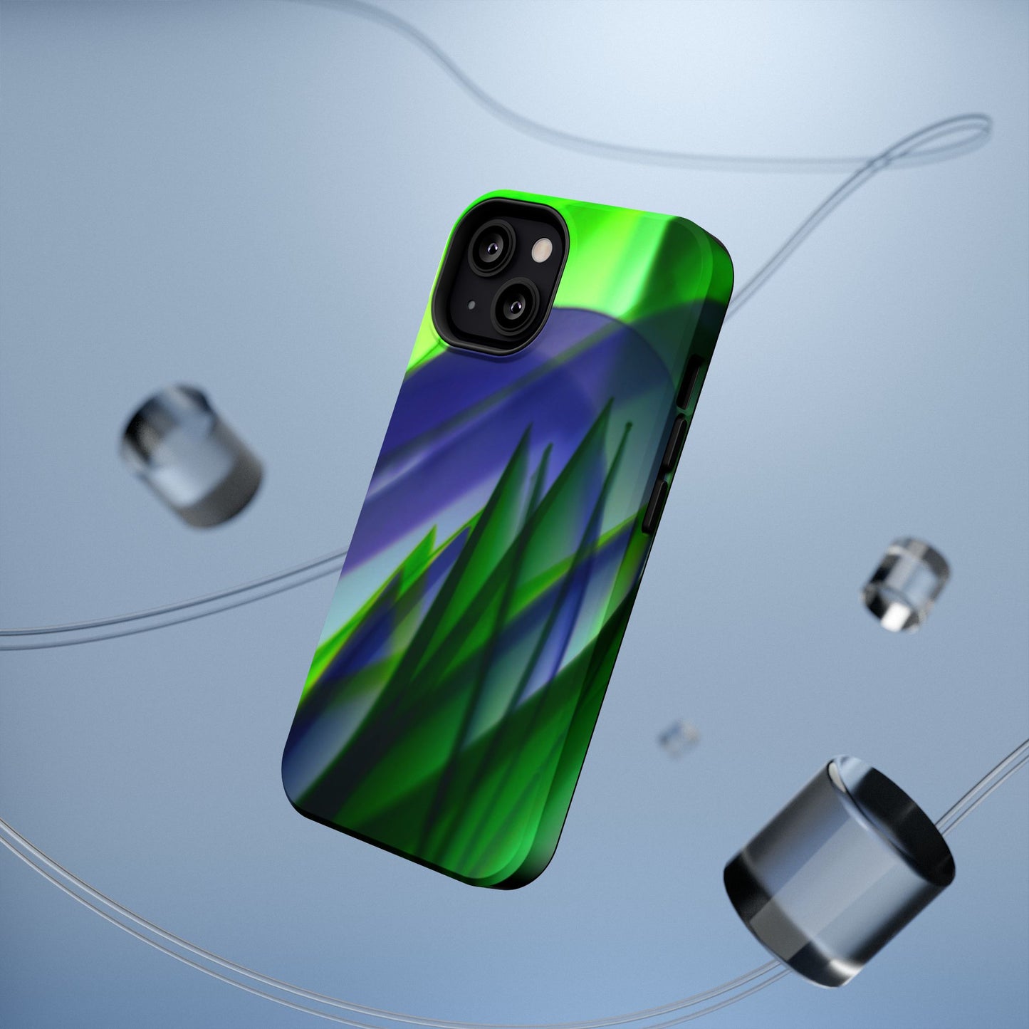 — Green Blue Abstract Wave Design Impact-Resistant Phone Case