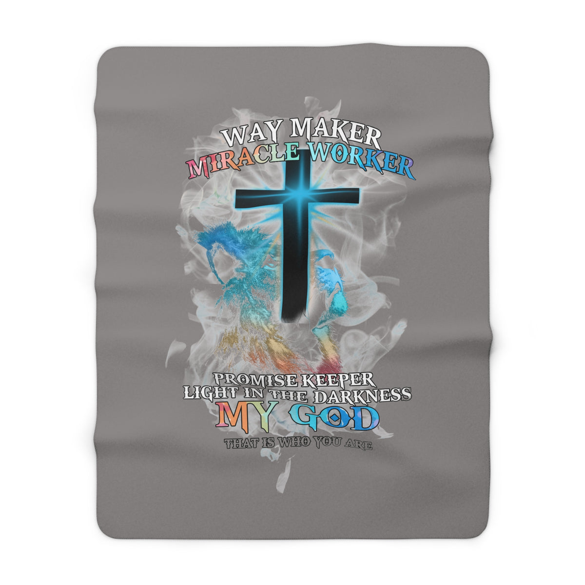 Christian Sherpa Fleece Blanket - "Way Maker, Miracle Worker" Cross Design