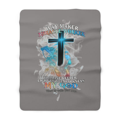 Christian Sherpa Fleece Blanket - "Way Maker, Miracle Worker" Cross Design
