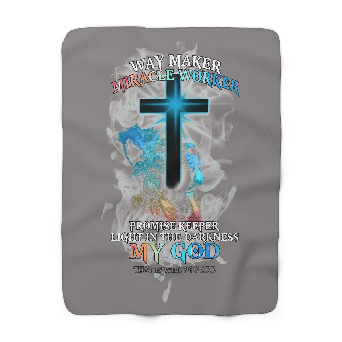Christian Sherpa Fleece Blanket - "Way Maker, Miracle Worker" Cross Design