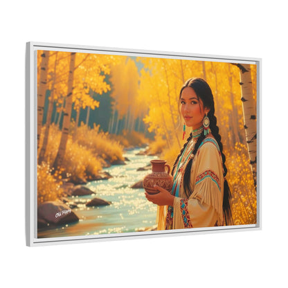 "Autumn Grace by the Stream" AI Wood Framed Canvas by Old Hippy