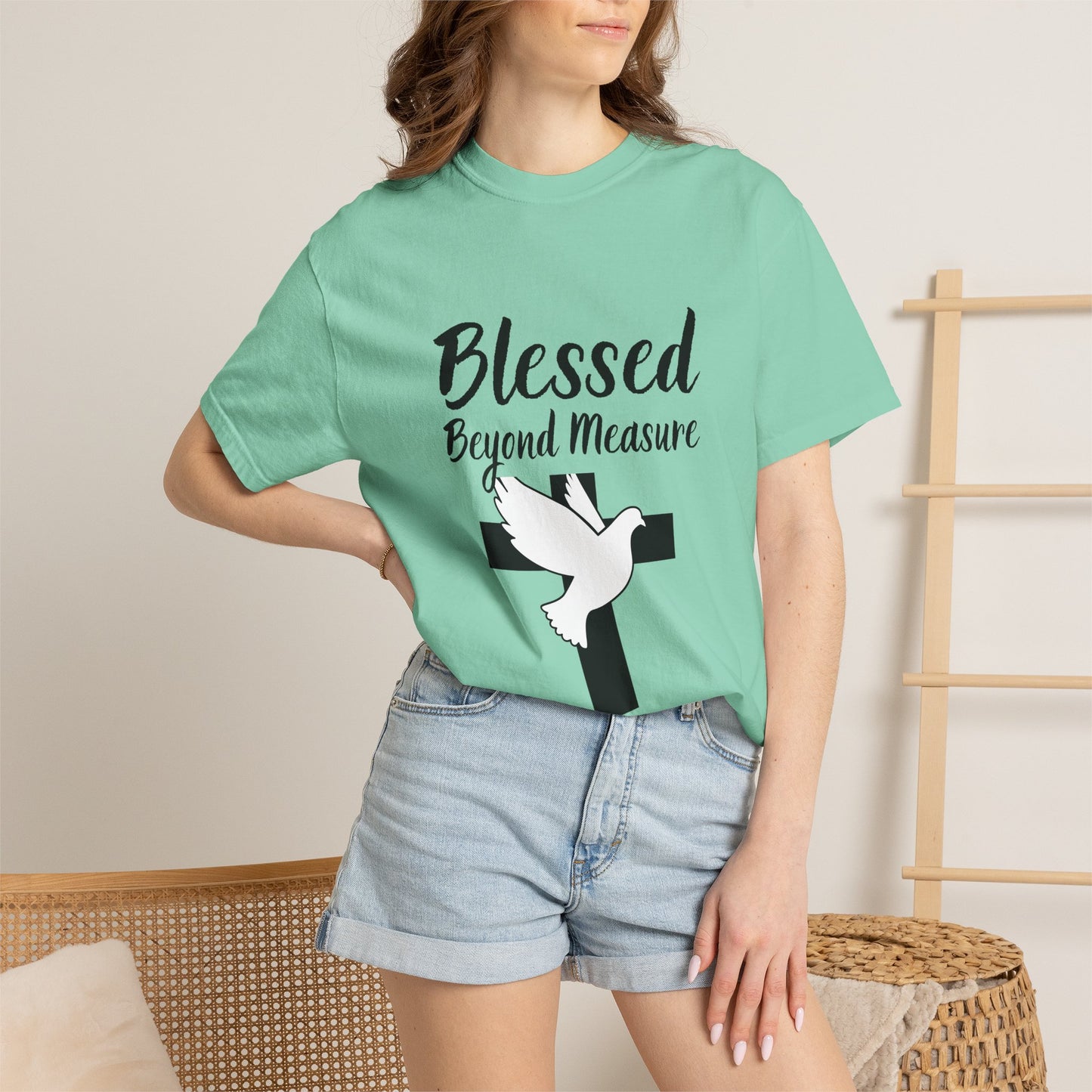 Blessed Beyond Measure T-Shirt — Christian Cross & Dove Faith Tee