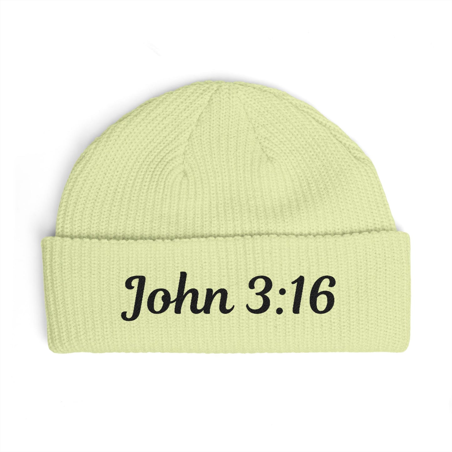 John 3:16 Cuff Beanie — Christian Scripture Embroidered Knit Hat