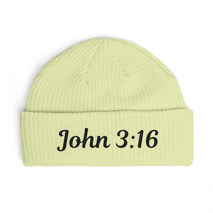 John 3:16 Cuff Beanie — Christian Scripture Embroidered Knit Hat