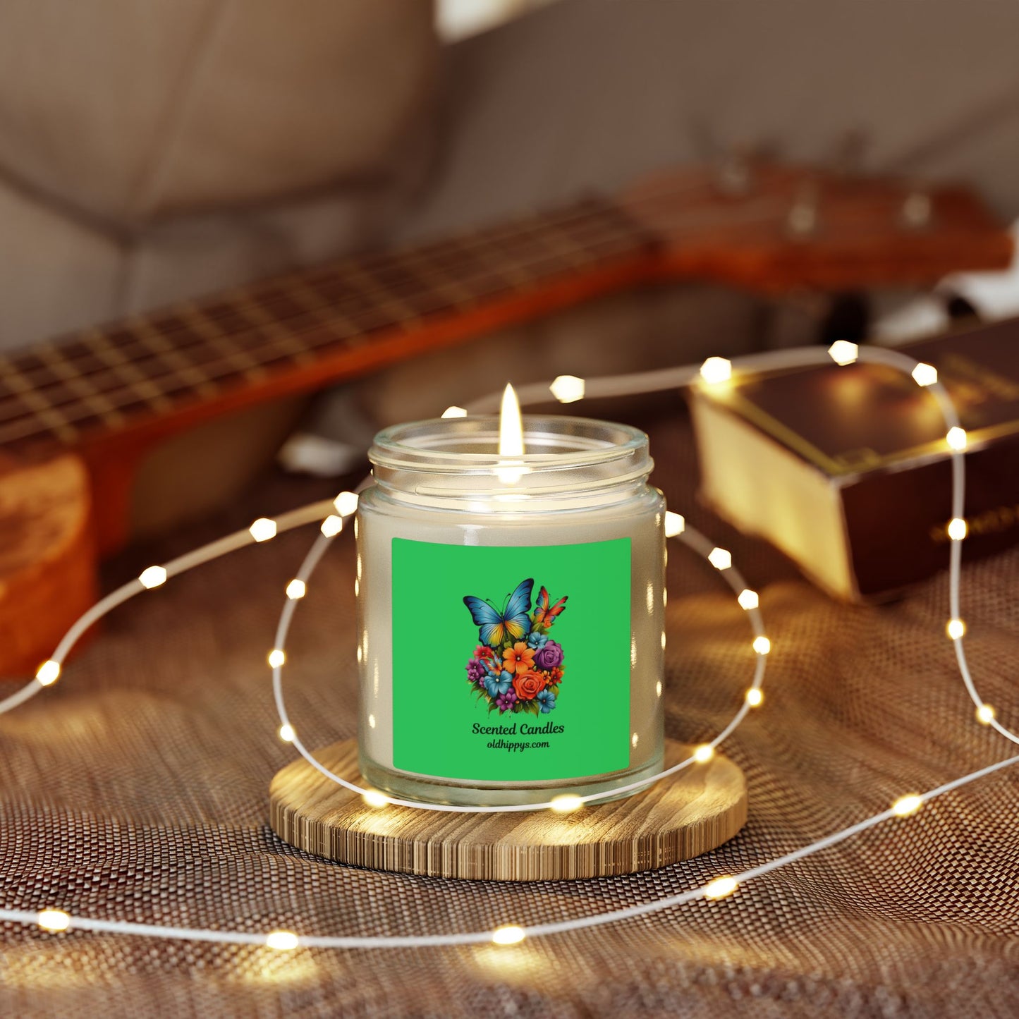Scented Candle — Coconut Apricot Wax (4oz & 9oz) with Floral Butterfly Label