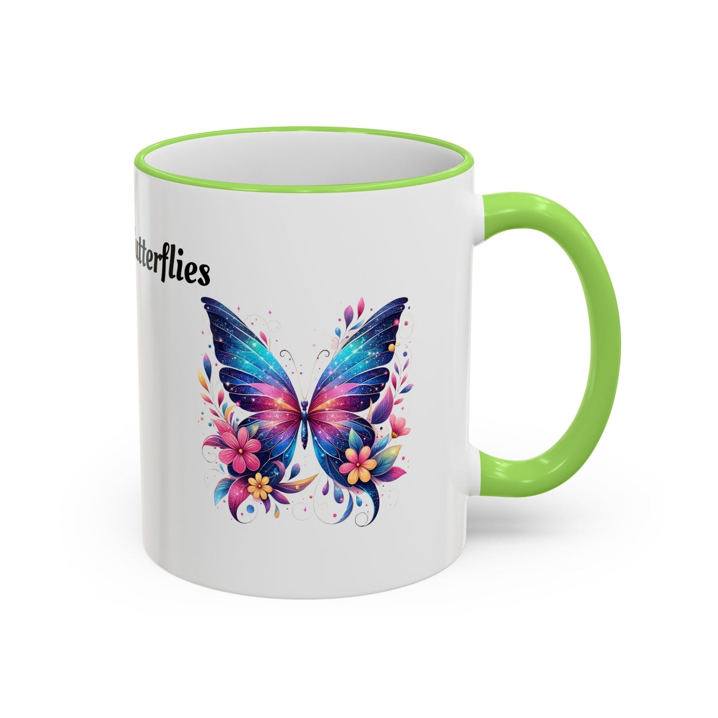 I Love Butterflies Accent Rim Mug — Floral Butterfly Coffee Cup (11oz/15oz)